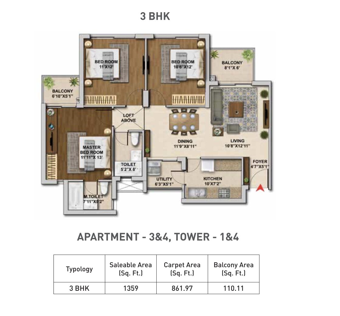 Hero Homes 3 BHK Floor Plan